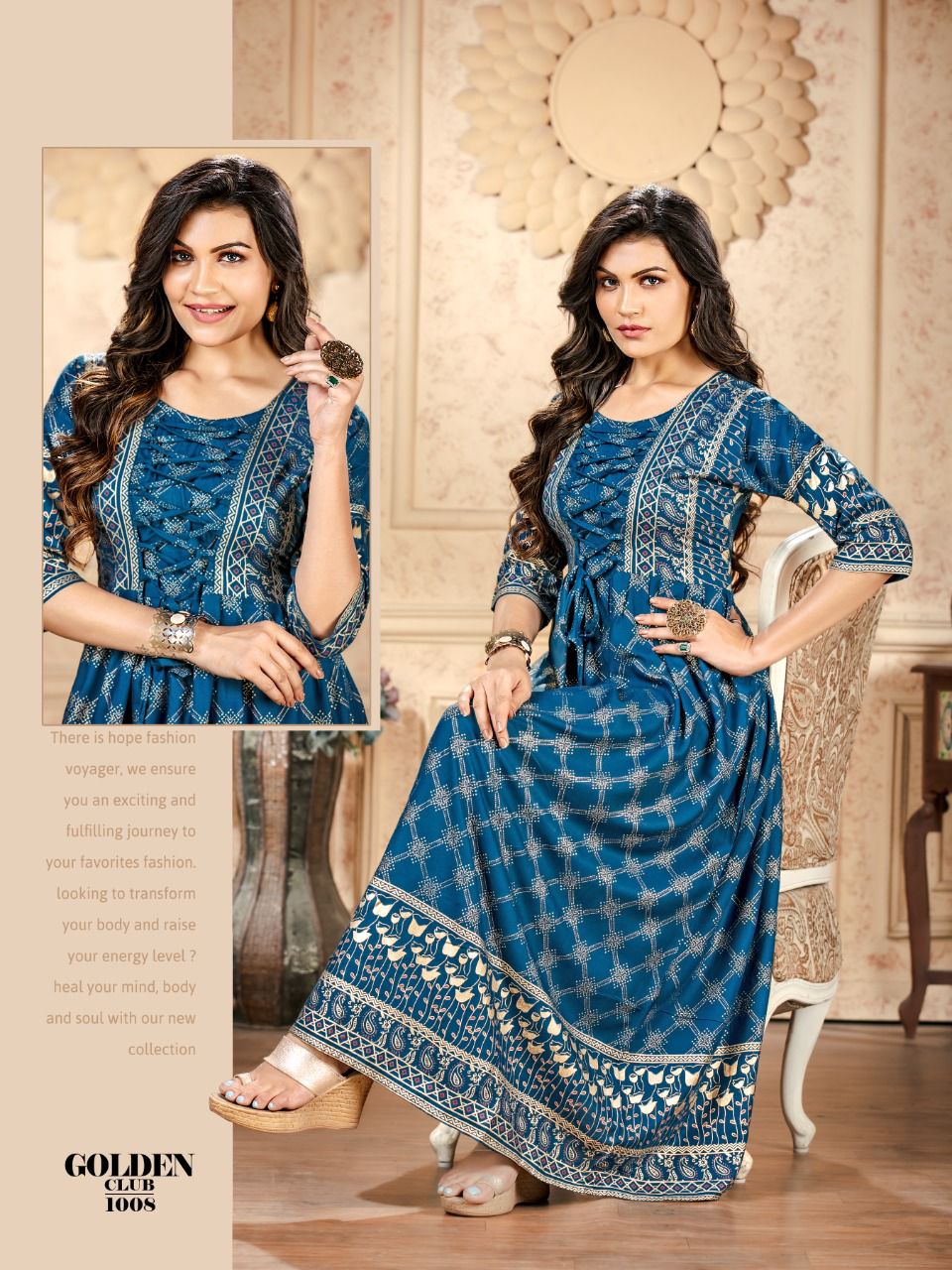 Golden Club 1001 Heavy Rayon Fancy Wear Long Anarkali Kurti Collection